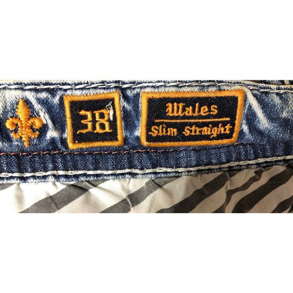 Rock & Revival Wales Straight Mens Blue Jeans Distressed Denim Embroidered 38x31 - Picture 13 of 13